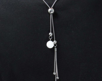 Adjustable Slide Sweater Necklace, Women's Necklace, 304 Stainless Steel Beads Tassels and Faceted Stone Bead Slider Necklace, 34" Box Chain