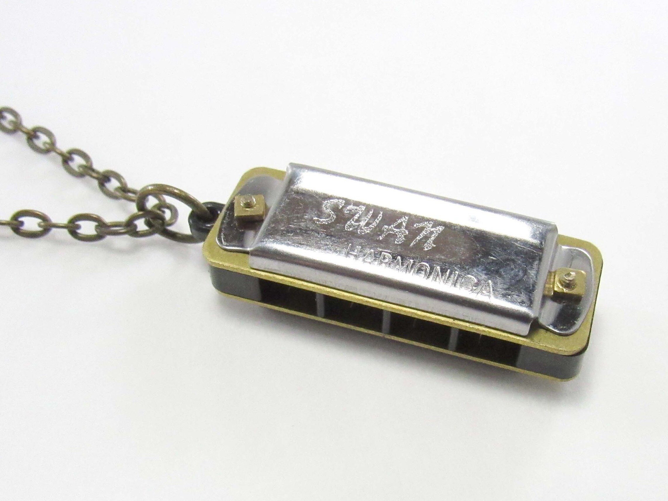 Mini Silver Harmonica Pendant Necklace Men's Necklace Etsy