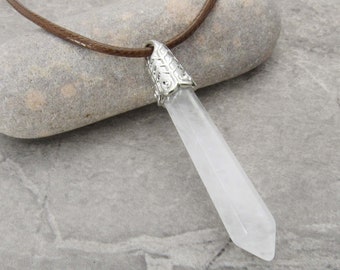 Natural Frosted Quartz Gemstone Pendant Necklace, Men's Necklace, Quartz Gemstone Necklace, Chakra Healing Gemstone, Women's Necklace