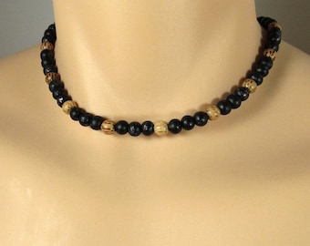Black Wood and Coco Wood Beads Necklace, Men's Necklace, Hinoko Natural Wood Beaded Necklace, Women's Necklace, Boho Necklace