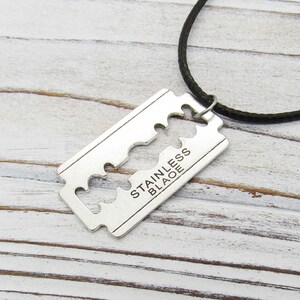 Antique Silver Razor Blade Pendant Corded Necklace, Punk Necklace, Urban Street Jewelry, Necklace for Men, Men&#39;s Necklace, Women&#39;s Necklace