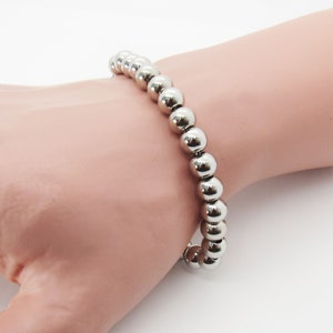 Bracelet chaîne boule 8 mm en acier inoxydable, Bijoux hypoallergéniques, Bracelet tendance en perles d'acier, Bracelet pour homme, Bracelet pour femme