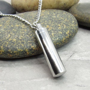 Column Locket with screw lid Necklace, Stainless Steel, Cremation Urn Locket, Men's Necklace, Pill Locket Necklace, Women's Necklace