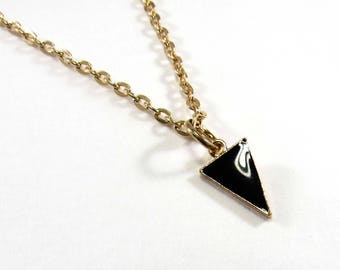 Gold Plated Black Enamel Triangle Pendant, Geometric Design Necklace, Open Triangle Pendant, Men's Necklace, Men's Jewelry, Women's Necklace