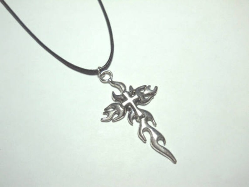 Antique Silver Cross Pendant, Antique Silver Tone, Men's Necklace, Women's Necklace, Antique Silver Tone Chain, Leather Cord image 3