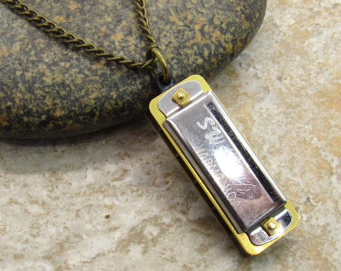 Mini Silver Harmonica Pendant Necklace, Men's Necklace, Retro Harmonica