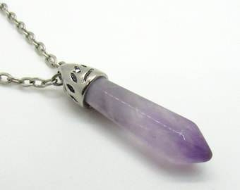 Amethyst Light Color Crystal Pendant, Amethyst Gemstone Necklace, Men's Necklace, Men's Jewelry, Healing Crystal, Women's Necklace