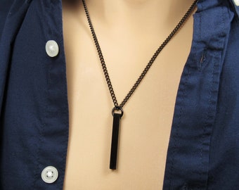 Stainless Steel Gunmetal Column Pendant, Hypo Allergenic Jewelry, Men's Necklace, Street Fashion Jewelry, Men's Jewelry, Woman Necklace