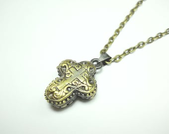 Cross Wish Box Necklace, Cross Pill Box Necklace, Stash Box Necklace, Hinged Lid with Magnetic Closure, Gift for Women, Women's Necklace