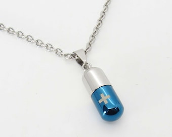 316L Stainless Steel Pill Capsule with rubber ring, Water tight Stash Pendant, Men's Necklace, Woman's Necklace, Capsule Pendant