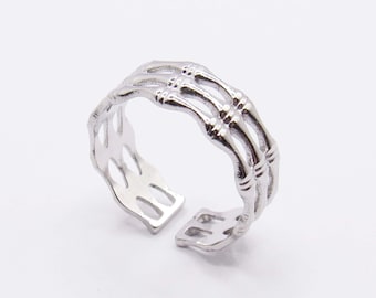 Stainless Steel Bamboo 3 Band Open Adjustable Ring, Women's Ring, Men's Ring, Adjustable Ring Fits All, Fashion Band Adjustable Ring