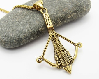 Gold Color Medieval Crossbow Pendant Necklace, Men's Necklace, 304 Stainless Steel Medieval Battlefield Crossbow, Woman's Necklace
