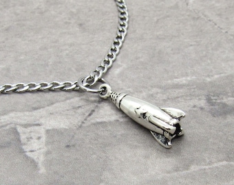 Silver Rocket Spacecraft Pendant, Celestial Jewelry, 3D Rocket Pendant, Men's Necklace, Woman's Necklace, Men's Jewelry, Rocket Jewelry