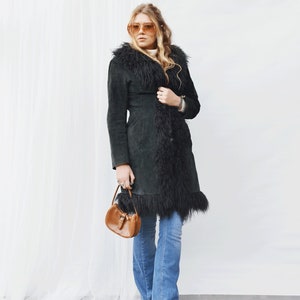 RR2813 Faux Mongolian Fur Trim Coats Women Fully Cotton Lined Suede Maxi Winter Jackets Warm Faux
