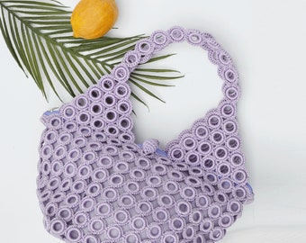 vintage 90s Lilac Top Handle Crochet Bag