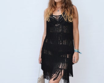 vintage 00s Black Crochet Knit Crochet Dress