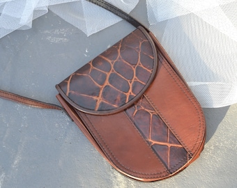 Vintage 80s Leather/ Mock Croc Bag