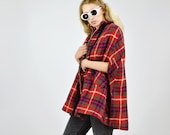 Vintage 60 39 s Tartan Check Wool Zip UP Cape Jacket