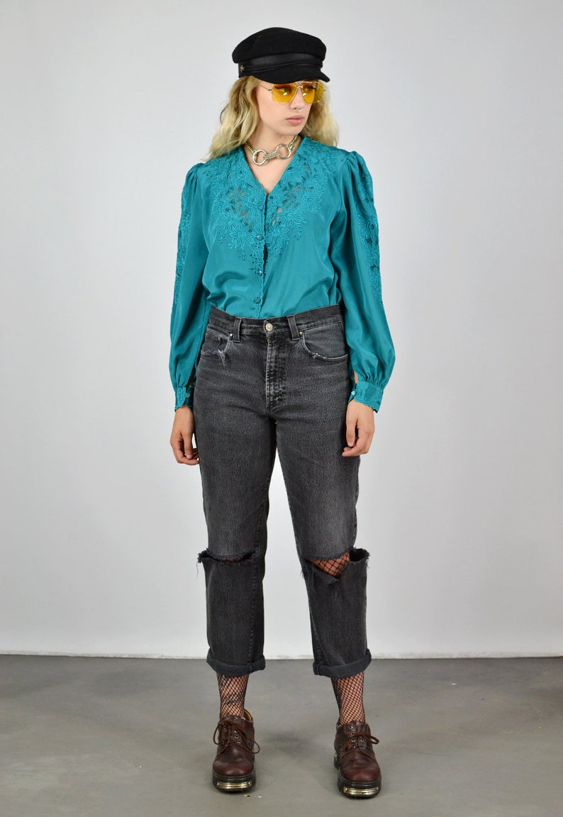 Vintage 80/'s Floral Silk Blouse