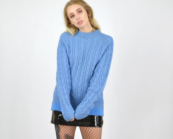 blue cable knit jumper