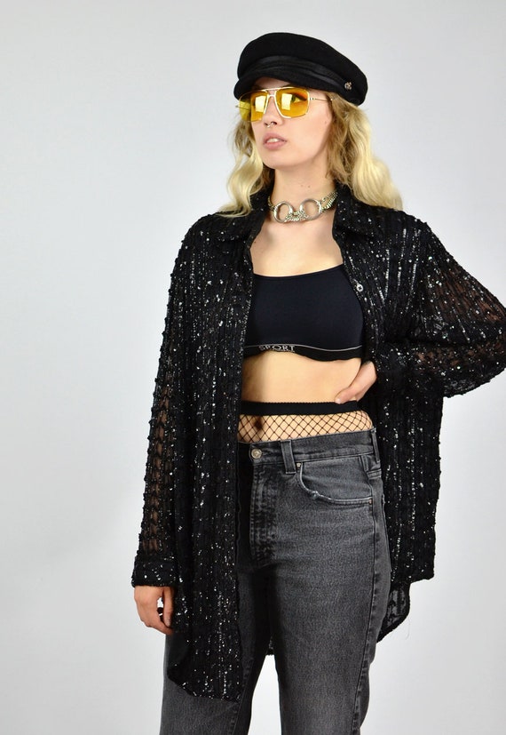 Vintage 80/'s Oversized SequinTrophy Shirt