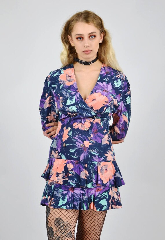 Vintage 80's Bright Floral Print Dress - image 4