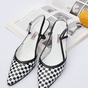 vintage Y2K Noir / Blanc à carreaux Chaussures pointues à bride arrière image 6