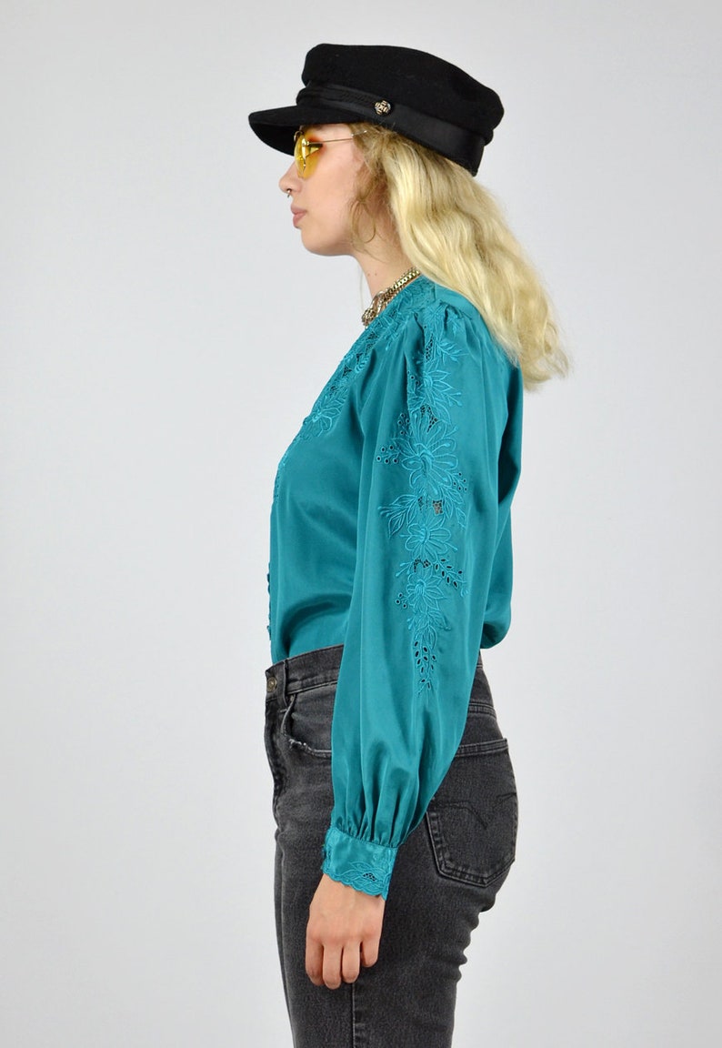 Vintage 80/'s Floral Silk Blouse