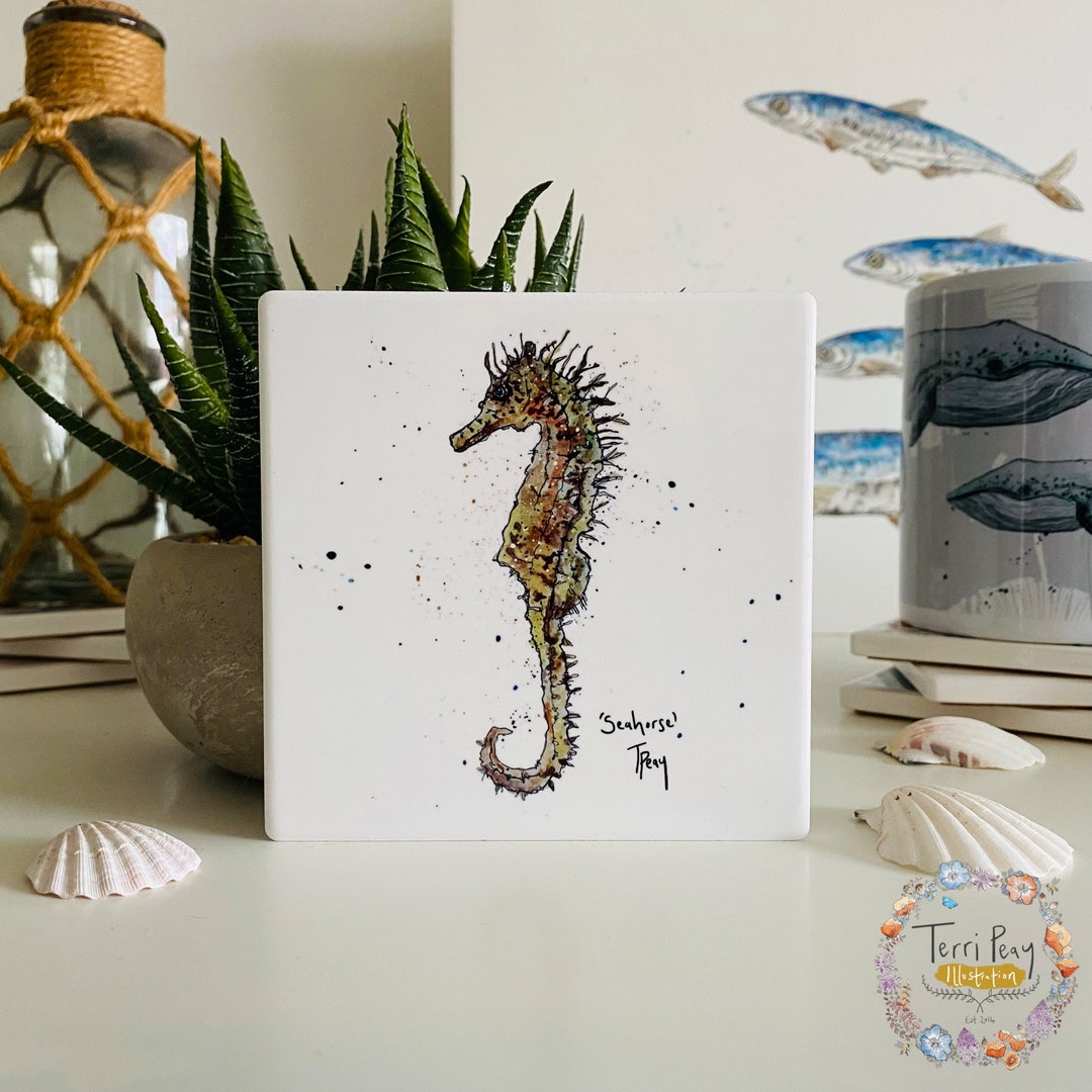 Coaster, Seahorse, Animal Coaster, Ceramic, Tile Coaster, Kitchenware