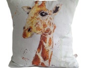 Animal Cushion, Giraffe Cushion, Wild Animal Cushion, Animal Pillow, Cotton Cushion, Africa, Scatter Cushion, Painted Cushion, Personalised