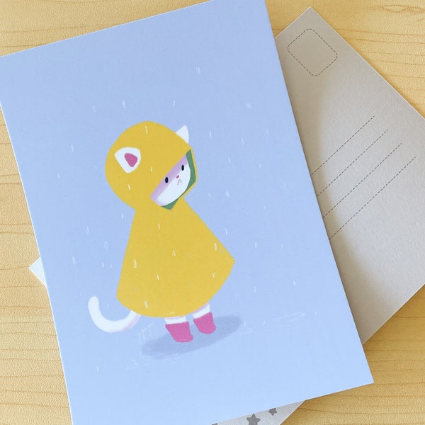 Rainy Cat Mini Print / Postcard