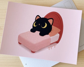 Bed Cat Mini Print / Postcard