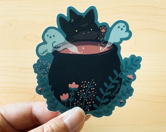 Witch Cat Waterproof Vinyl Sticker