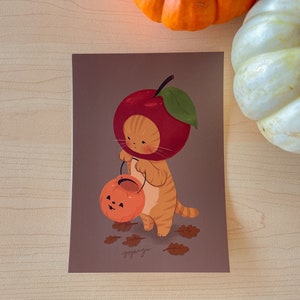 Apfel Katze Mini Print/Postkarte