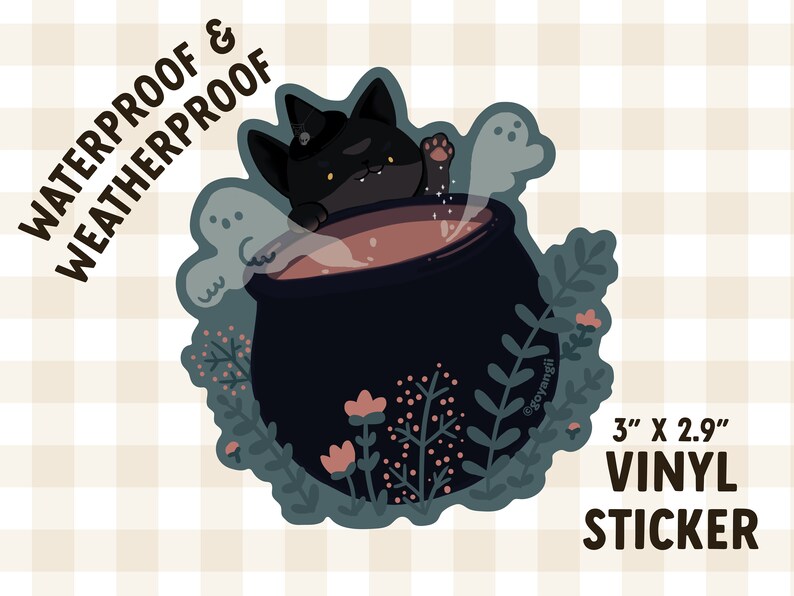 Witch Cat Waterproof Vinyl Sticker - Etsy