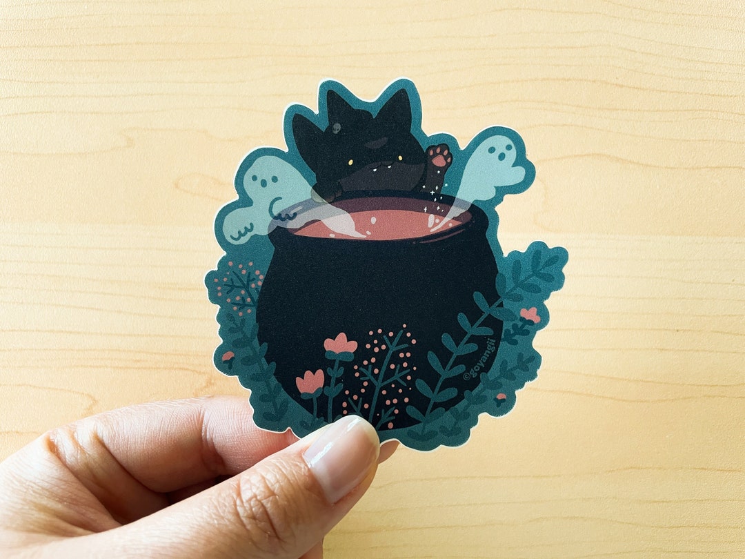 Witch Cat Waterproof Vinyl Sticker - Etsy