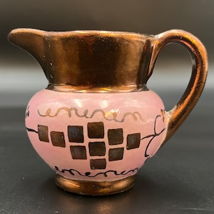 Copper Luster Pitcher/Hand Painted Pink Individual Creamer, Made In England, Circa 1850 - 1860