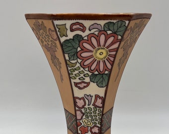 Vase, Morimura Bros., Nippon, 8.5" Hexagonal, Hand Painted, Floral, Art Nouveau, c. 1911
