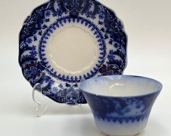 Johnson Brothers Flow Blue "Florida Royal" Pattern, Cup and Saucer, England, Circa 1900