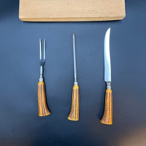 3 Piece Stainless Steel Carving/Cutlery Set, Bakelite Handles, E. Parker & Sons # 3709, Original Box! Sheffield, England, Circa 1950's