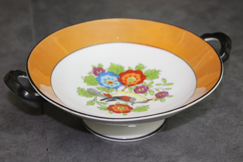 Lusterware Hand Painted Japan Footed Porcelain Bowl with Handles Circa 1940/'s