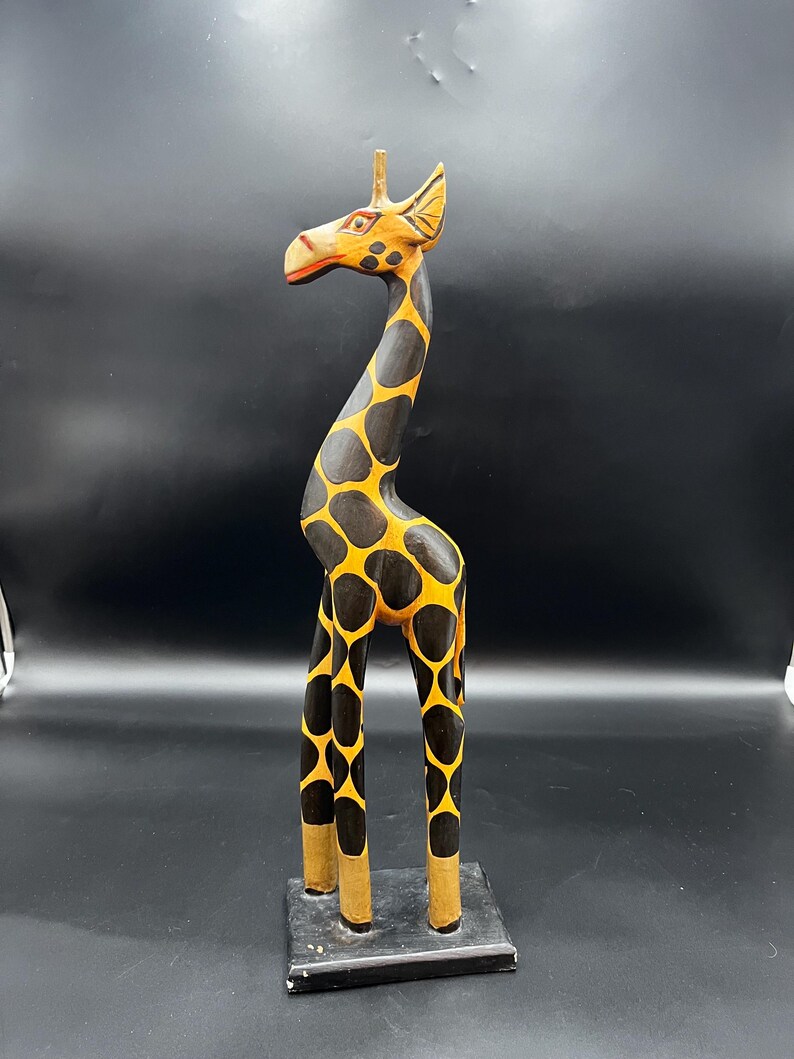 Rectangle Giraffe Hand Carved and Hand Painted 20 1/2