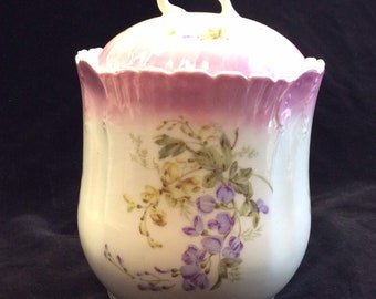 Royal Porcelain Mfg. Berlin, KPM Germany Biscuit/Cracker/Cookie Jar, Hard Paste Porcelain, Floral Motif Canister C.1890 - 1900