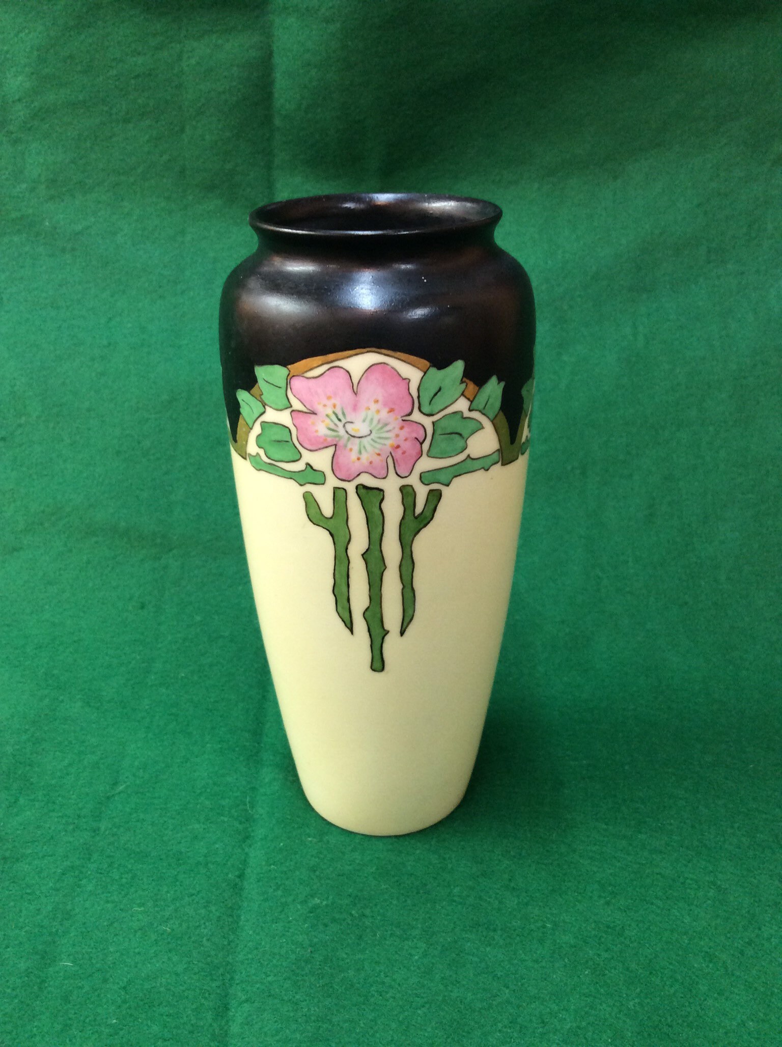 Mid Century Modern Rosenthal, Sage Green Bud Vase. Porcelain with Gold