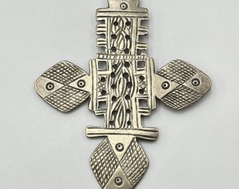 Ethiopian Cross Pendant, Silver Plated, African Jewelry, circa 1960s