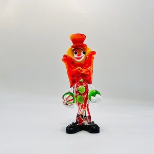 Murano Glass Clown Figurine, Hand Blown Clown Sculpture With Ball, Venice, Italy, Circa 1960 - 1970's