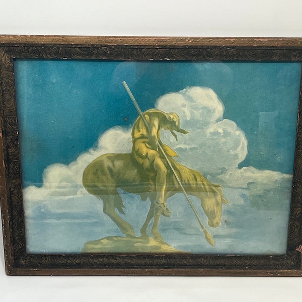 Lithograph, End of The Trail, James Earl Fraser, Native American, Painted Wood Framed, circa 1920s