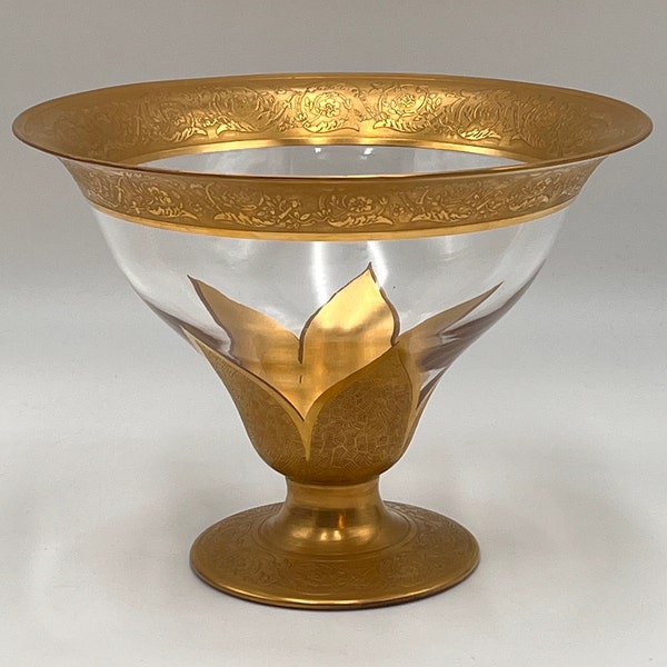 Pedestal Compote Bowl, Tiffin Crystal, Gold Encrusted, c. 1920s