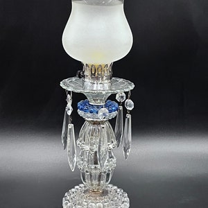 Lamp, Crystal and Glass, Crystal Prisms, Clear and Blue, Table Lamp, c. 1950s-1960s