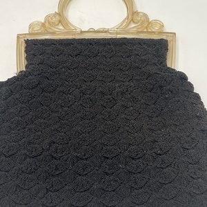 Vintage Black Crocheted Handbag with Lucite Frame and Handle c. 1940&#39;s